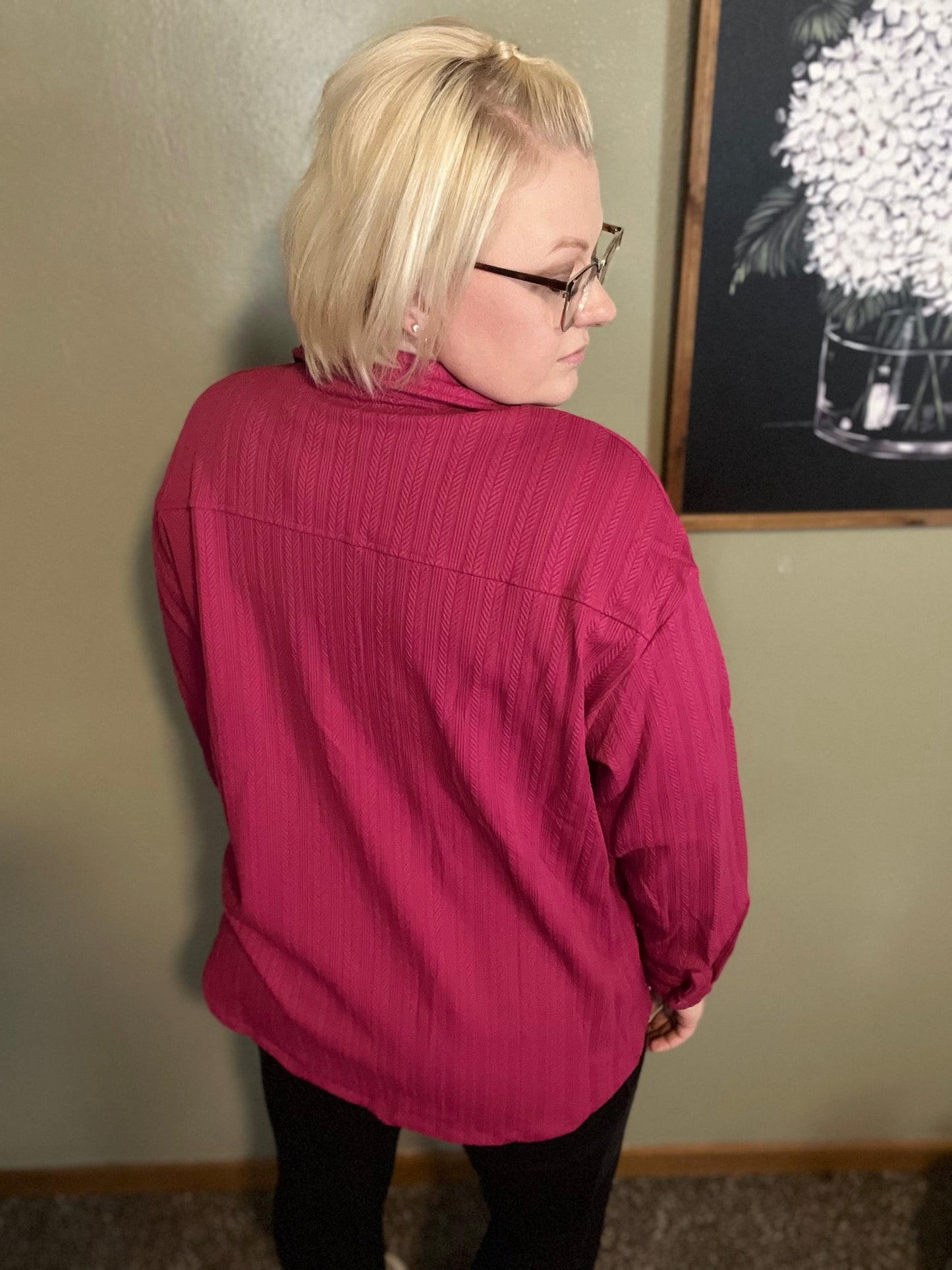 Light Blue, Magenta Collared Button Down