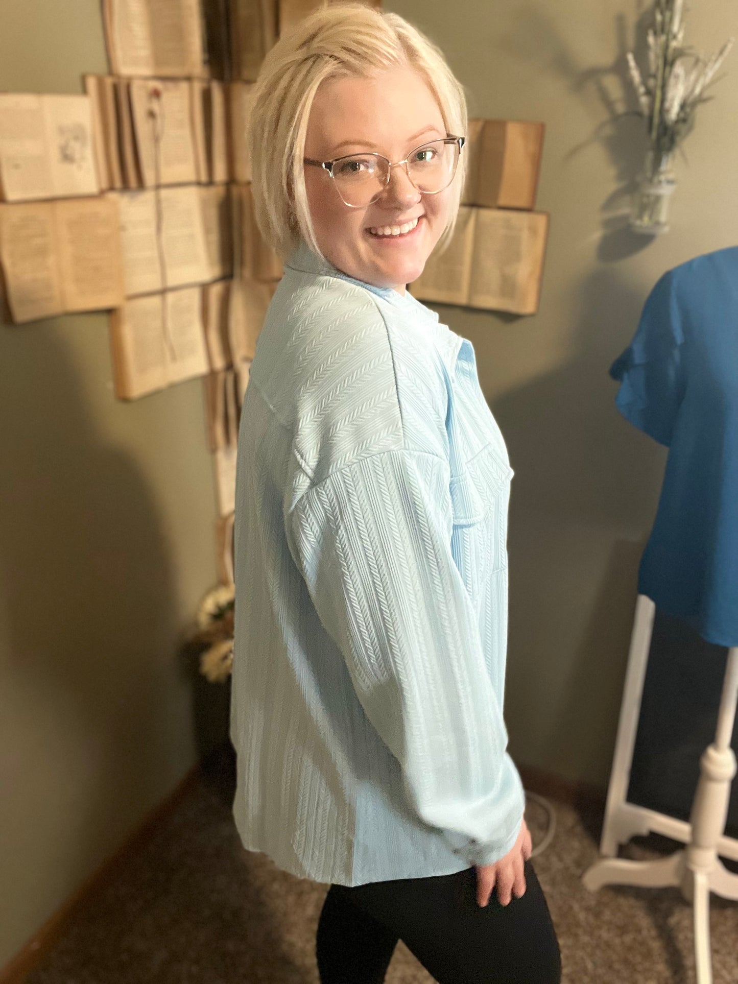Light Blue, Magenta Collared Button Down