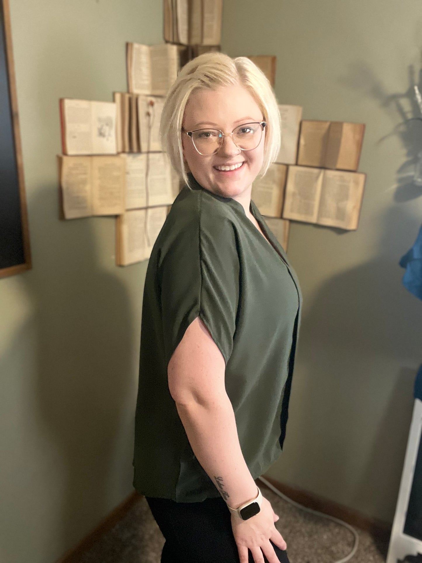 V Neck Solid Loose Fit Half Sleeve Blouse