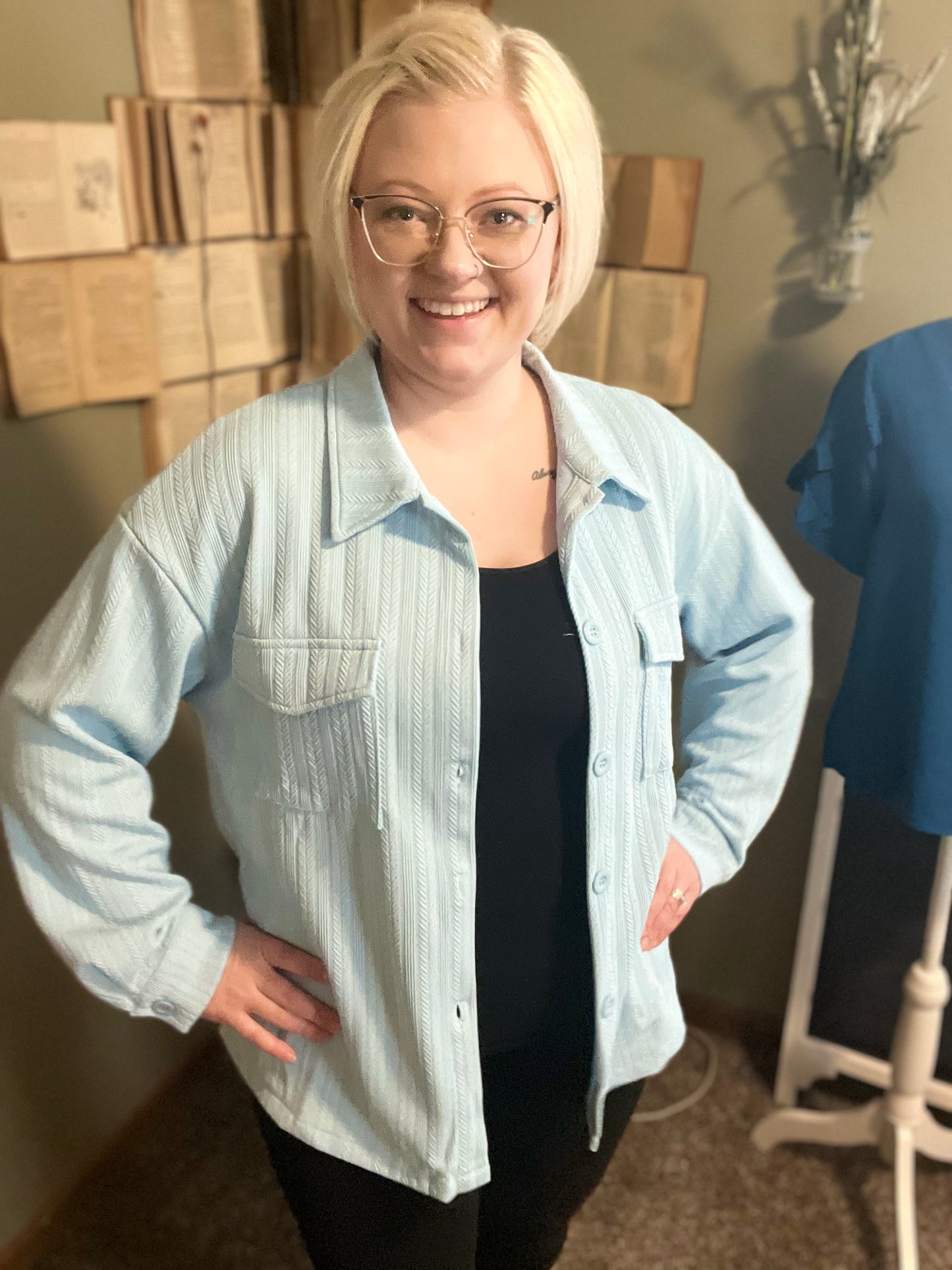 Light Blue, Magenta Collared Button Down