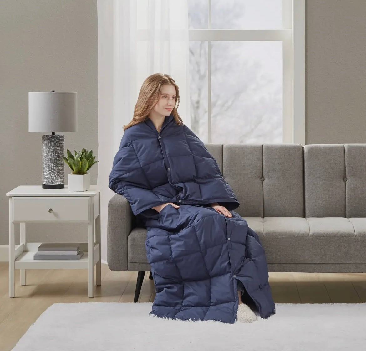 Outdoor Camping Wearable
Blanket Goose Feather & Down,Blue or Grey