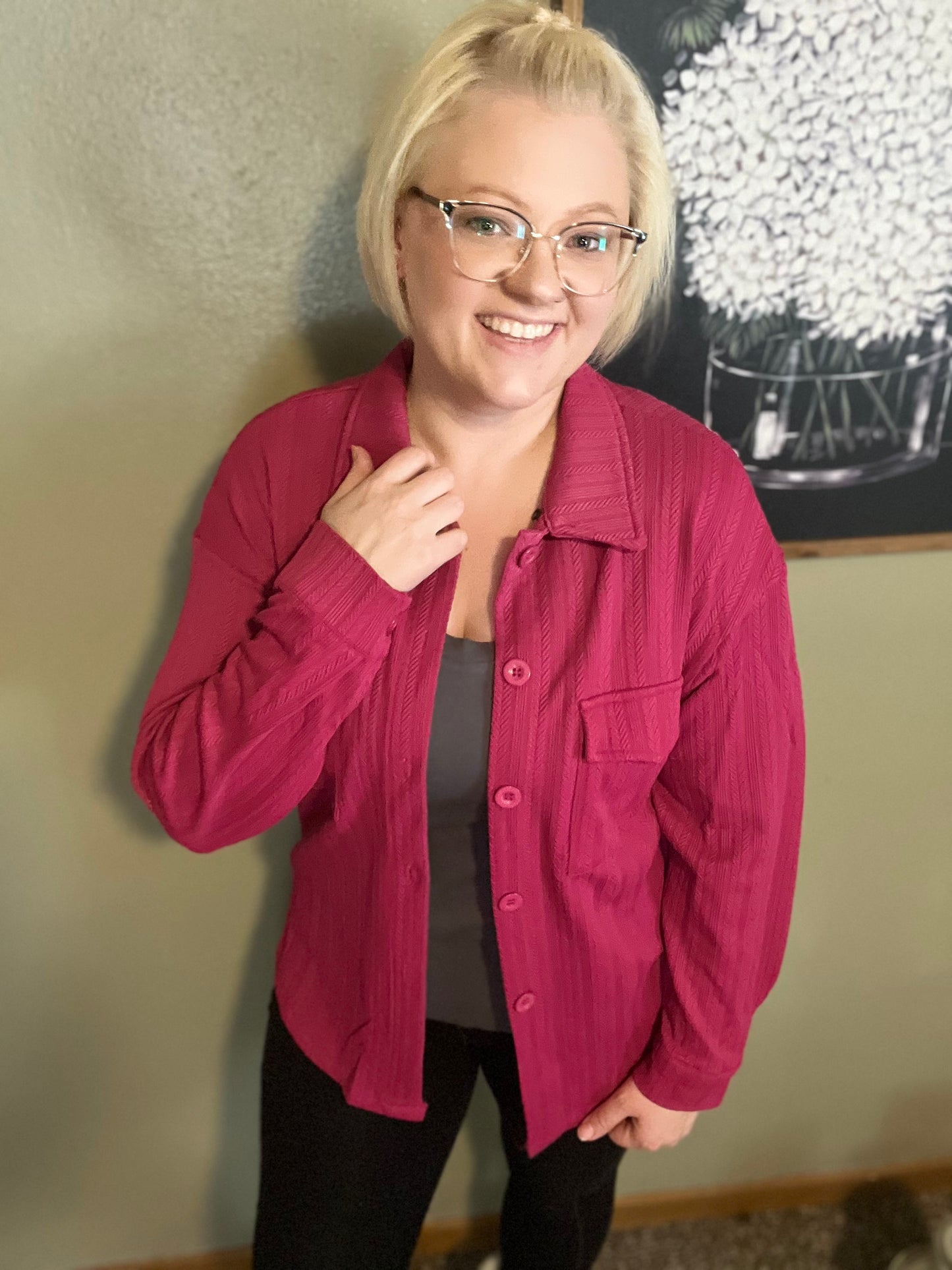 Light Blue, Magenta Collared Button Down