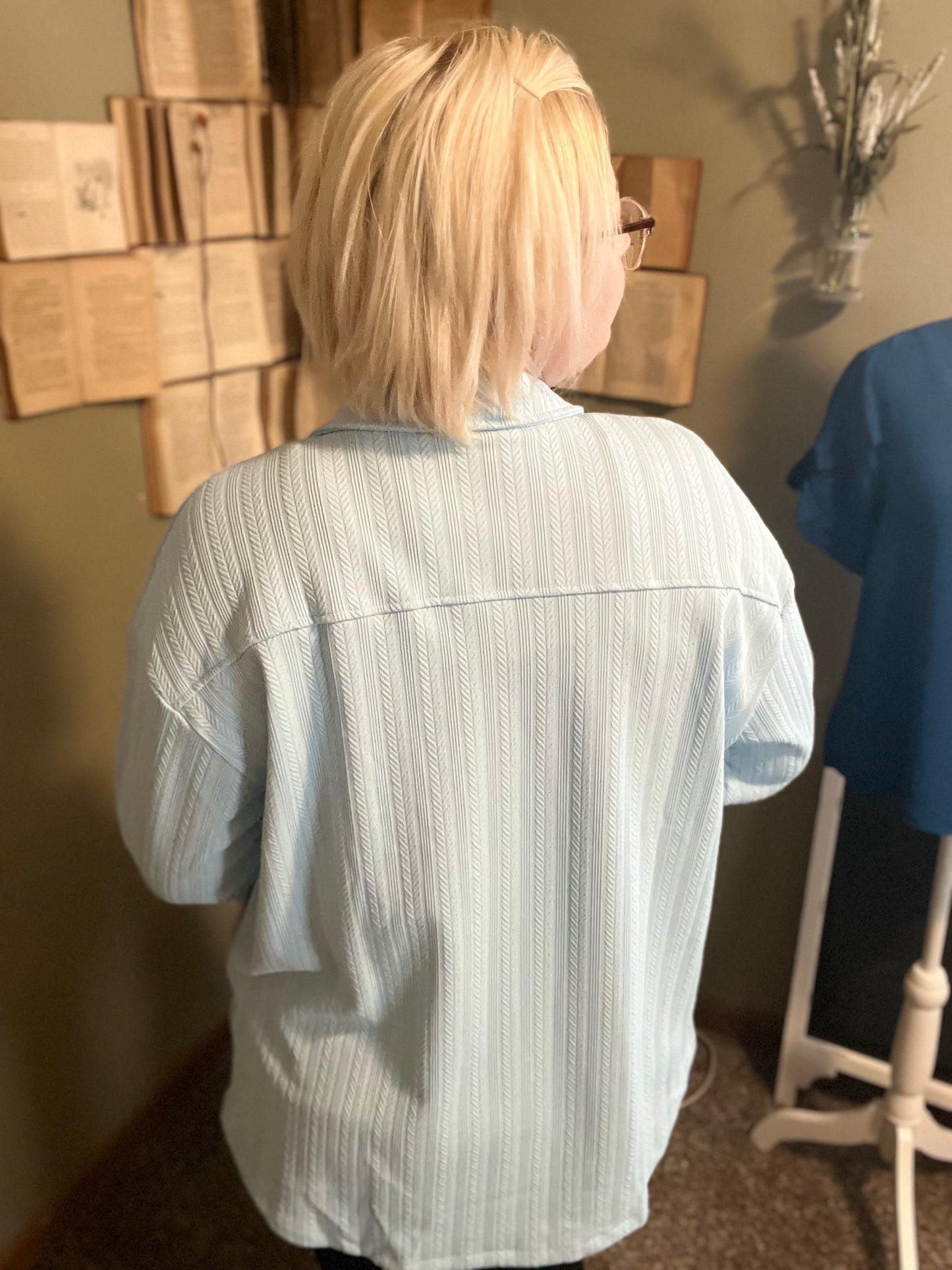 Light Blue, Magenta Collared Button Down