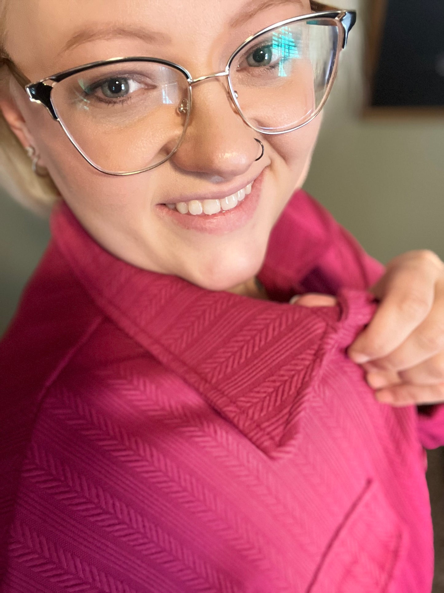 Light Blue, Magenta Collared Button Down